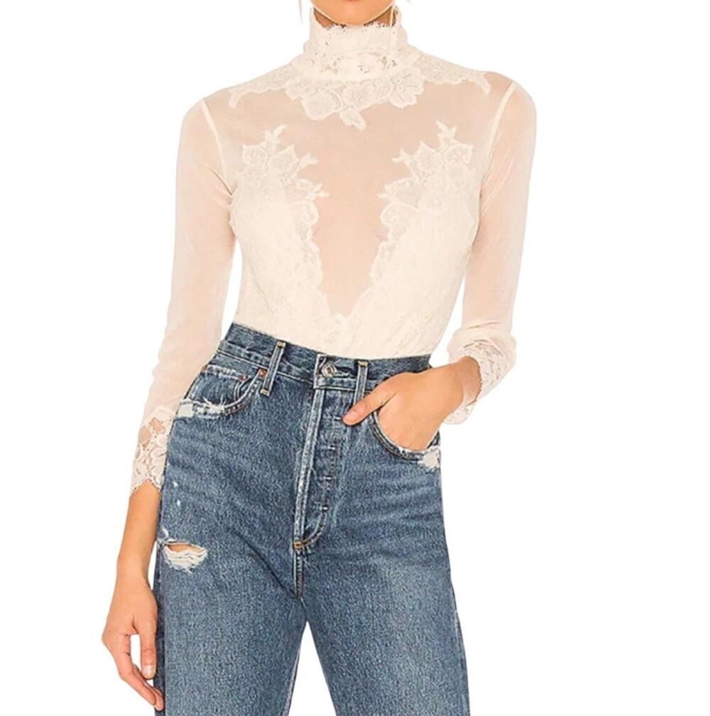 We Are HAH Reversible Lace Bodysuit Take Hah Free People Bow Lace Sz XL Coquette